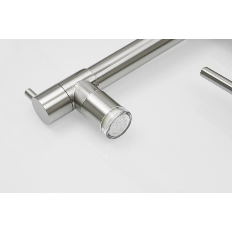 Brushed Nickel Single Handle Pre-Rinse Spring Kitchen Faucet With Heavy Duty Commercial Style And Lead Construction In Style, Pull Down