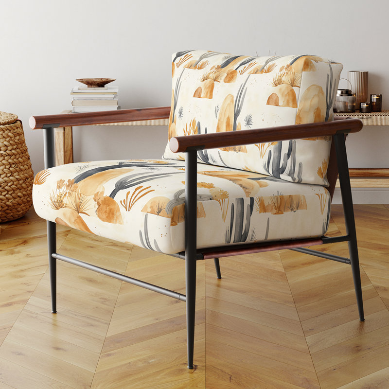 Fauteuil abstrait rembourré - fauteuil boho désert minimal, Bras ronds bruns