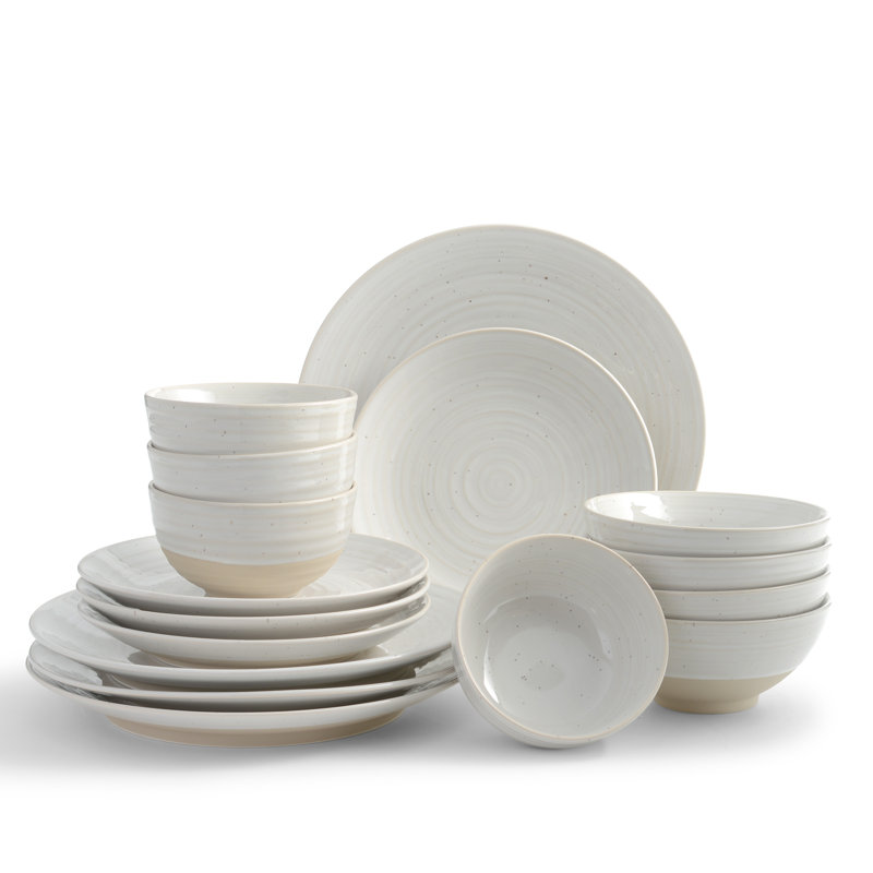 Service de table 16 pièces en grès blanc rustique Sango Siterra