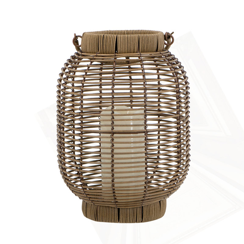 Lanterne en rotin de polyester 8,7 x 8,7 x 11,8 po avec bougie blanche DEL, Brun