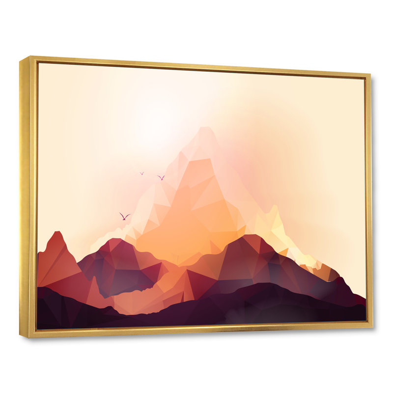 Geometric Mountain and Sunset I - Impression sur toile, Toile à cadre flottant doré, H 16 po x l 32 po