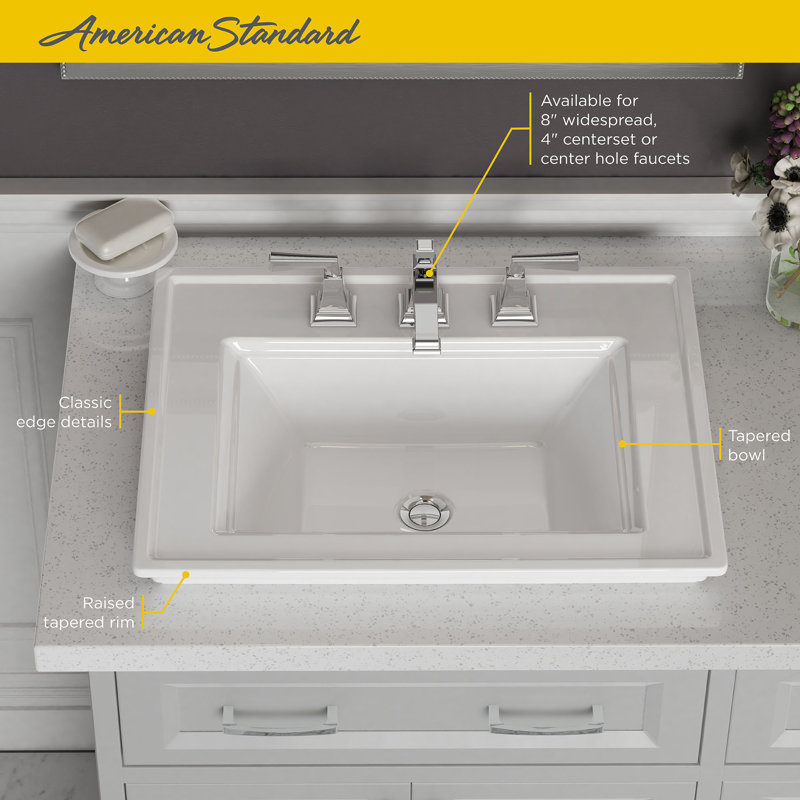 Town Square White Ceramic Rectangular Drop-In Bathroom Sink