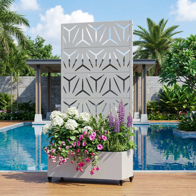 Metal Planter Box with Trellis with Wheels