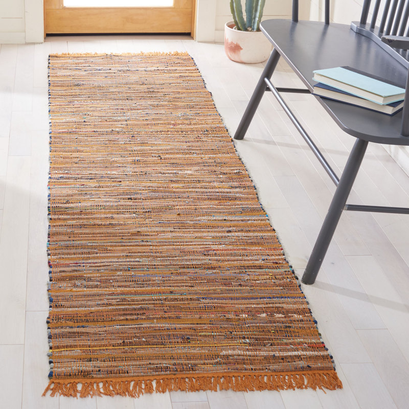 Desimone Rug Hand Woven Cotton Striped Rug, Runner 2'3" x 9'