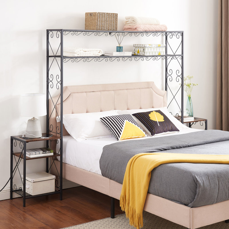 Frame With 2 Nightstands Headboards With Storage Cabinet, Headboard With Shelves, Bookcase Headboard Easy Assembly For Bedroom