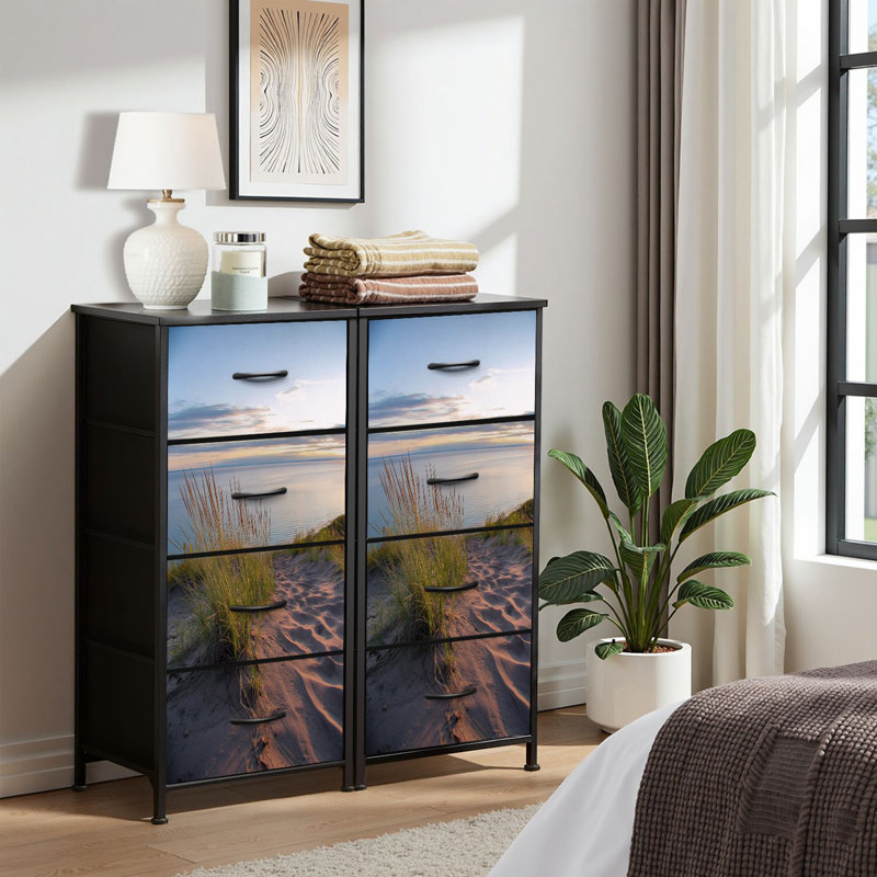 4 Drawer Dresser for Bedroom, Narrow Chest of Drawers, Wooden Top and Study Iron Frame 18"x37.5"-(WxH)