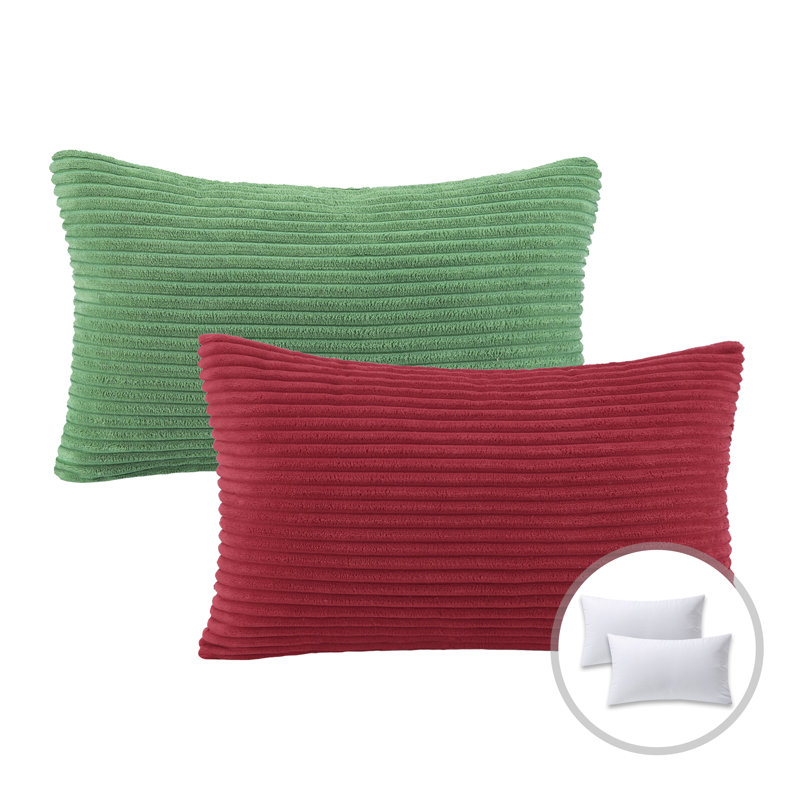 Reversible Red and Green Corduroy Velvet Throw Pillow Set