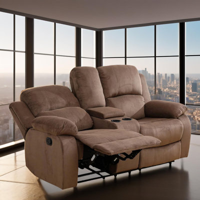 Monarch Chocolate Brown Pineapple Velvet Manual Reclining Loveseat With Storage Console And Cup Holders