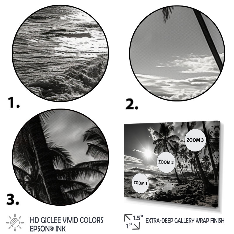 Hawaï noir et ombres blanches d'Aloha II - décoration murale Hawaï, H 12 po x l 20 po x P 1 po, Toile tendue