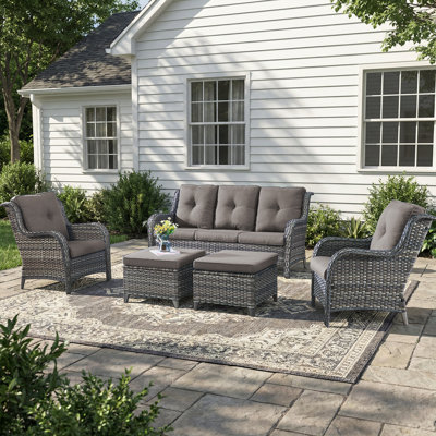 Ensemble de meubles de patio 5 pièces, meubles d'extérieur en osier avec repose-pieds, chaises de patio en rotin moderne, ensemble de conversation avec canapé pour jardin, terrasse, porche, balcons, pelouses