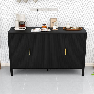 Modern Stripe Door Sideboard with Side Hooks, Adjustable Shelves and Hidden Back-of-Door Racks