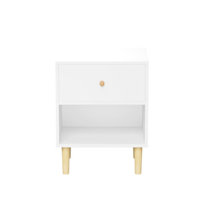 White Nightstand With Drawer & Shelf, Ideal For Bedroom Storage Spacious Wooden Shelf Simplicity