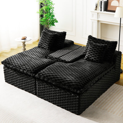 Double méridienne noire revêtue de velours tortue, multifonctionnelle pour le velours de côté ou de côté, avec éponge entièrement compressée, après-midi de détente confortable