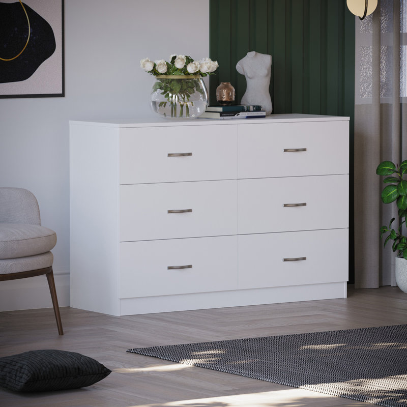 Maybery 6 - Drawer Wide Chest of Drawers, Bedroom Dresser & Storage Cabinet, White