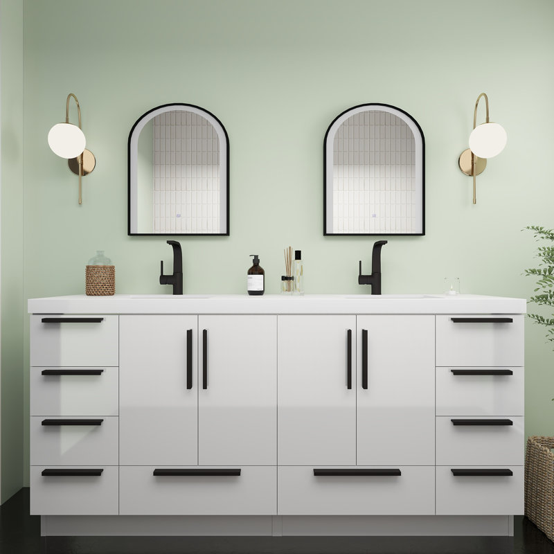 Carla Freestanding Bathroom Vanity with Double Sink, Gloss White, 71"