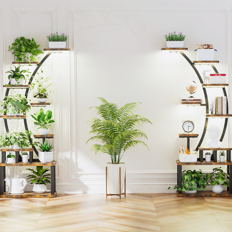 Bibliothèque, support pour plante d'intérieur avec lumières de croissance, tablette à 9 niveaux pour plante d'intérieur