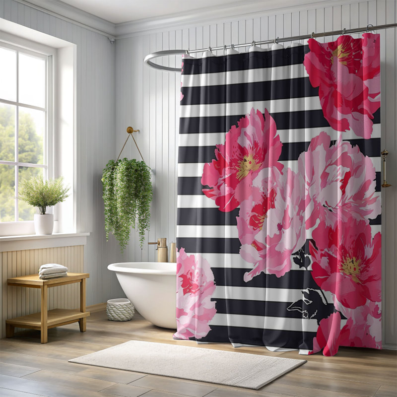 Rideau de douche floral 1 pièce, H 74 po x l 71 po