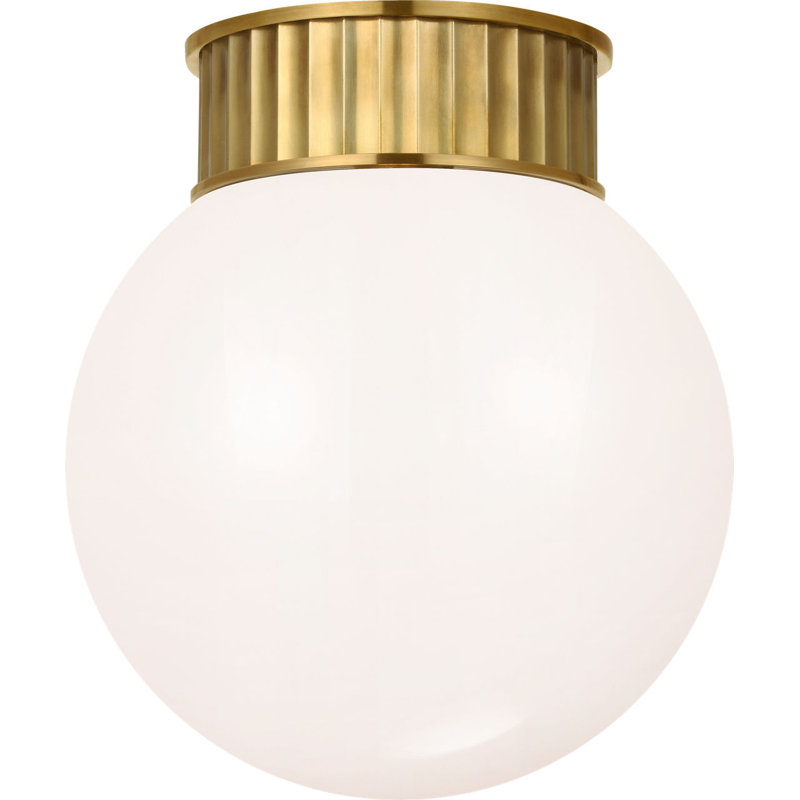 Cavill Flush Mount with White Glass, Natural Brass, 13.25" H x 11.5" W x 11.5" D