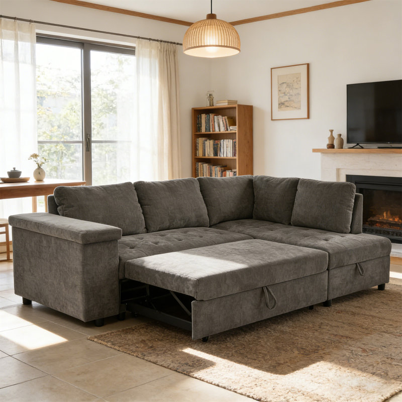 Canapé en L de 91,5 po avec lit escamotable et canapé-lit modulaire avec rangement caché Mirod