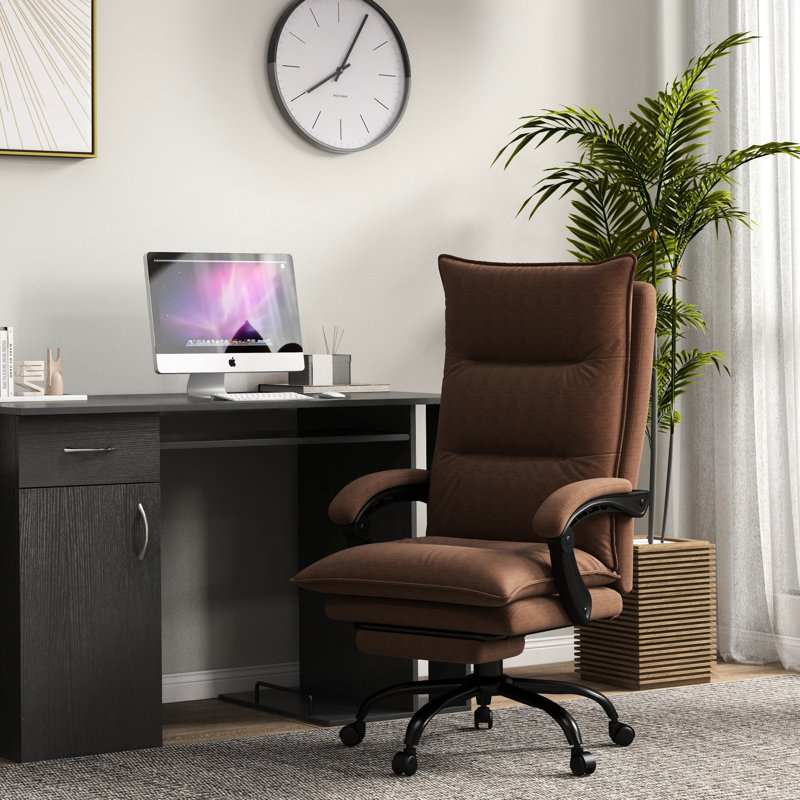 6 Reclining Office Chair, Heated, Double Padding, Armrest, Footrest, Microfiber, Brown, Adjustment Massage Chair With 6 Vibration Points, Brown