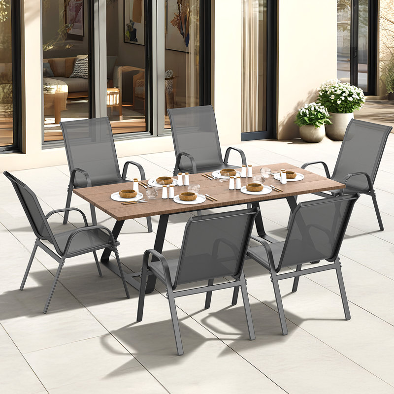 Ensemble de 6 chaises de patio empilables Wittig, Gris, Gris