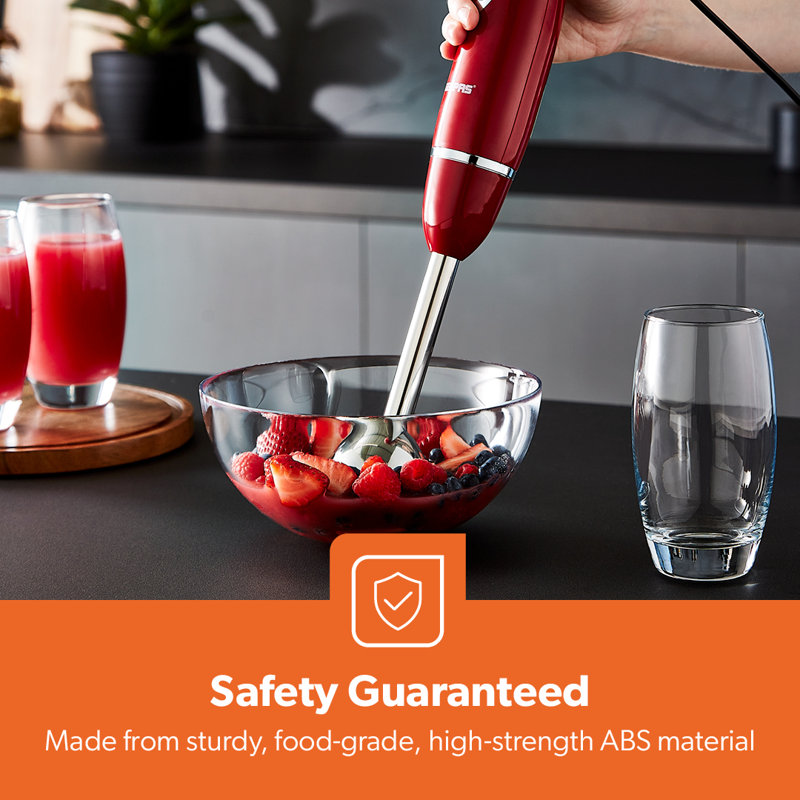 Geepas Retrovive 400W Hand Blender | Handheld Immersion Blender, Food Collection Stick Blender with Stainless Steel Blades for Making Smoothies Baby Food Soup Sauce Puree | 2 Blending Speed | Red
