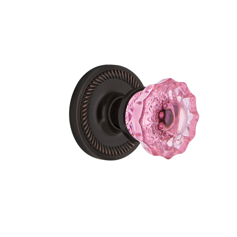 Rope Rosette with Crystal Pink Door Knob, Timeless Bronze
