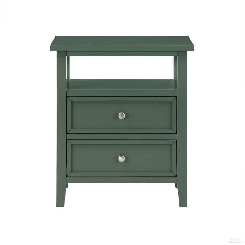 Table de chevet 2 tiroirs Vintage Green, Vert antique