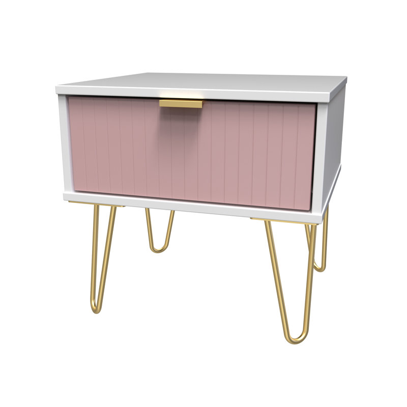 Beranda 45cm W Manufactured Wood Bedside Table, Kobe Pink/White