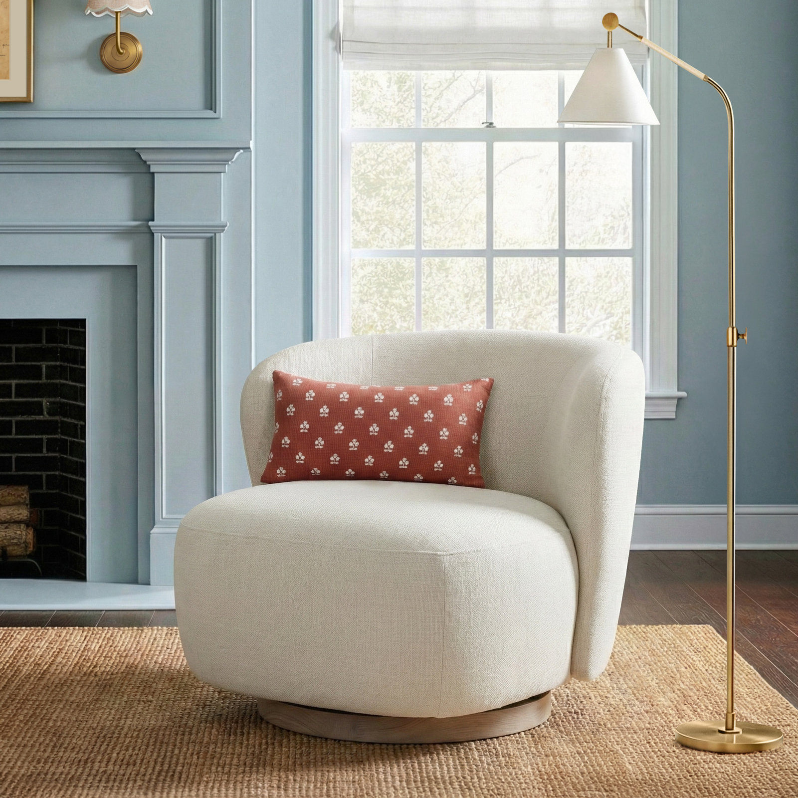 Linen Swivel Barrel Chair, Effie Linen Performance Linen
