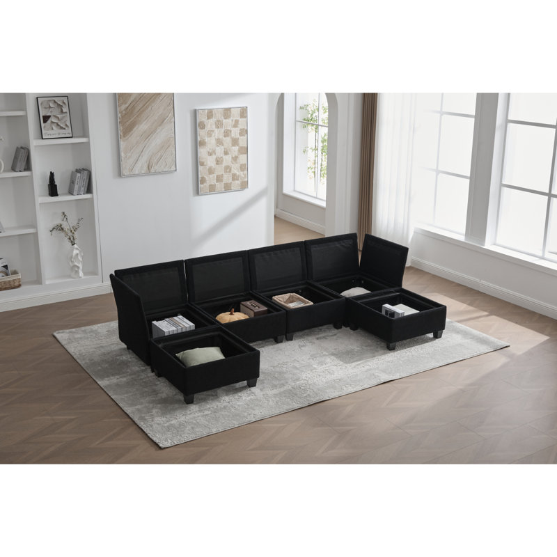 Loveseat Sofa 70.9" Free-Combined Sectional Convertible Sofa Bed With Storage Space, Two Movable Ottomans, Four USB Ports And Two Cup Holders For Living Room, Grey