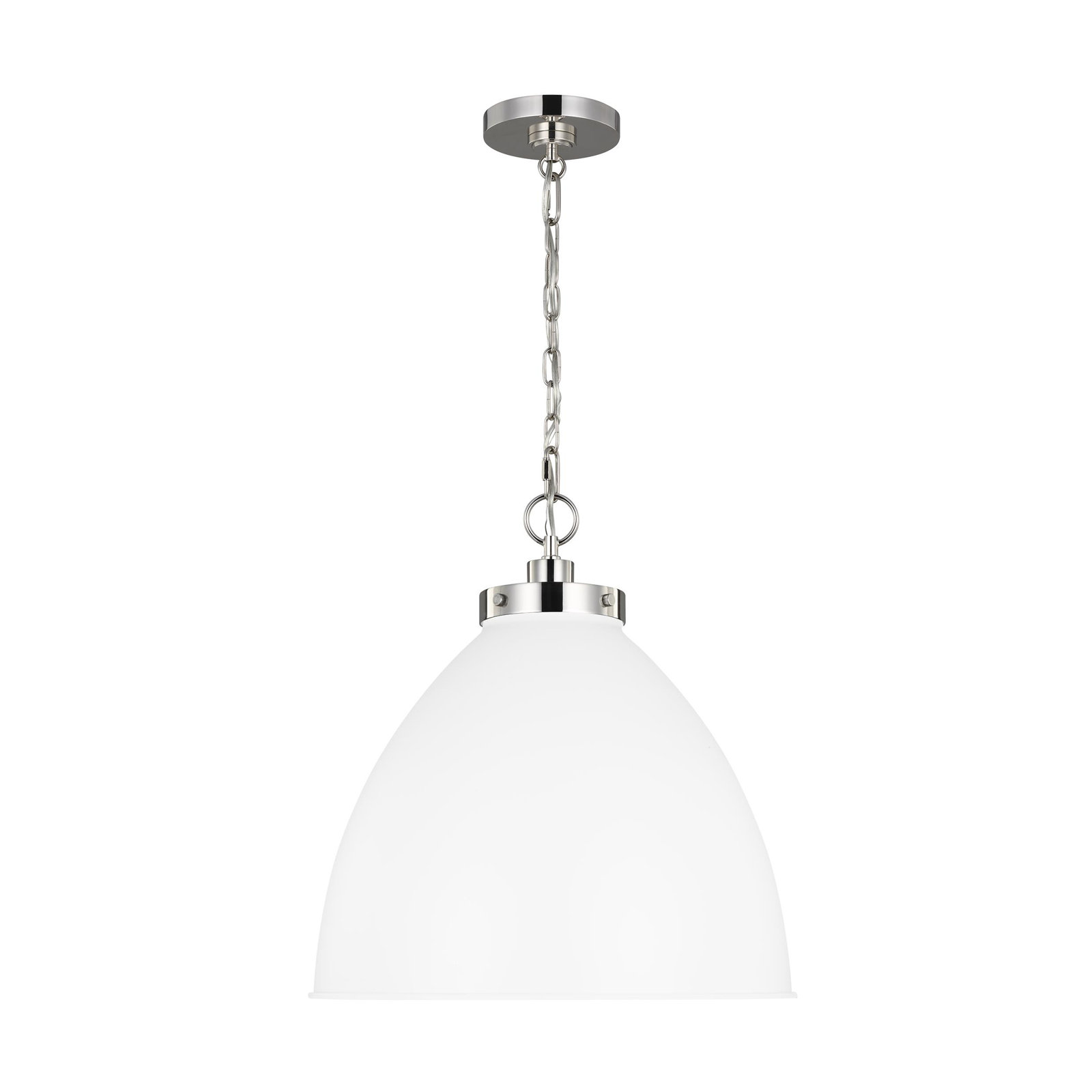 Pallini Single Light Pendant, 13.5" H x 15.625" W x 15.625" D, Matte White, Polished Nickel
