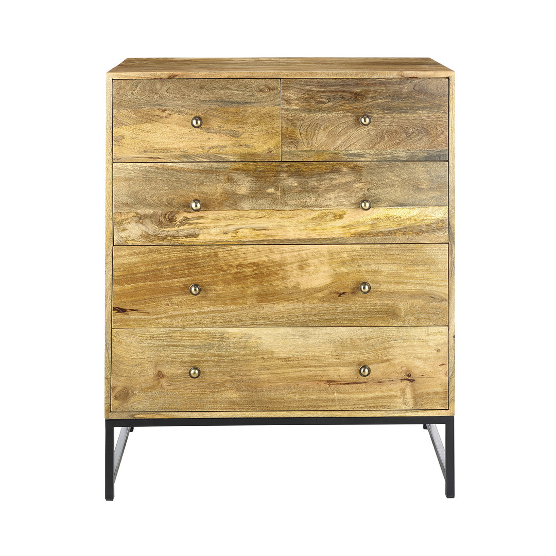 Lovilia Solid Wood 90cm W 5 - Drawer Chest of Drawers