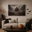 Maison hantée gothique aux fenêtres orange vif - Toile murale d'Halloween-1784572718