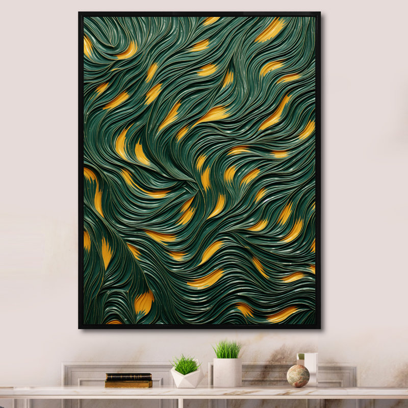 Emerald Title Flow - tuile abstraite, art mural, Cadre flottant noir, H 20 po x l 12 po x P 1 po