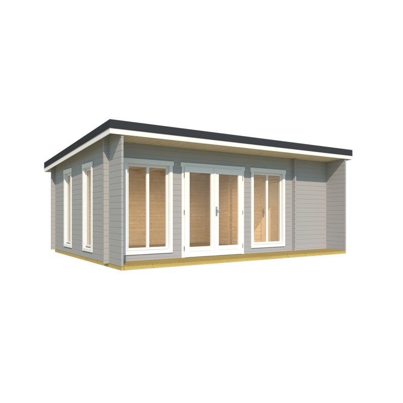 Lasita 20 x 13 Ft. Premium 3-Room Log Cabin With Tempered Double Glazing (44mm), Light Grey