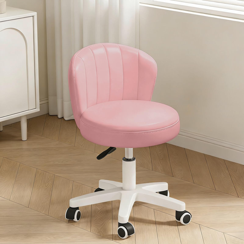 HDHNBA Set Of 2 Backrest Height Adjustable Swivel Rolling Vanity Stools With High Resilience Sponge Cushion, Pink