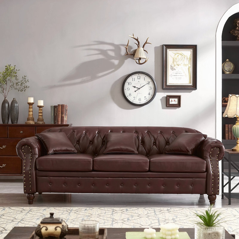 Canapé rembourré en similicuir de 85,8 po Chesterfield