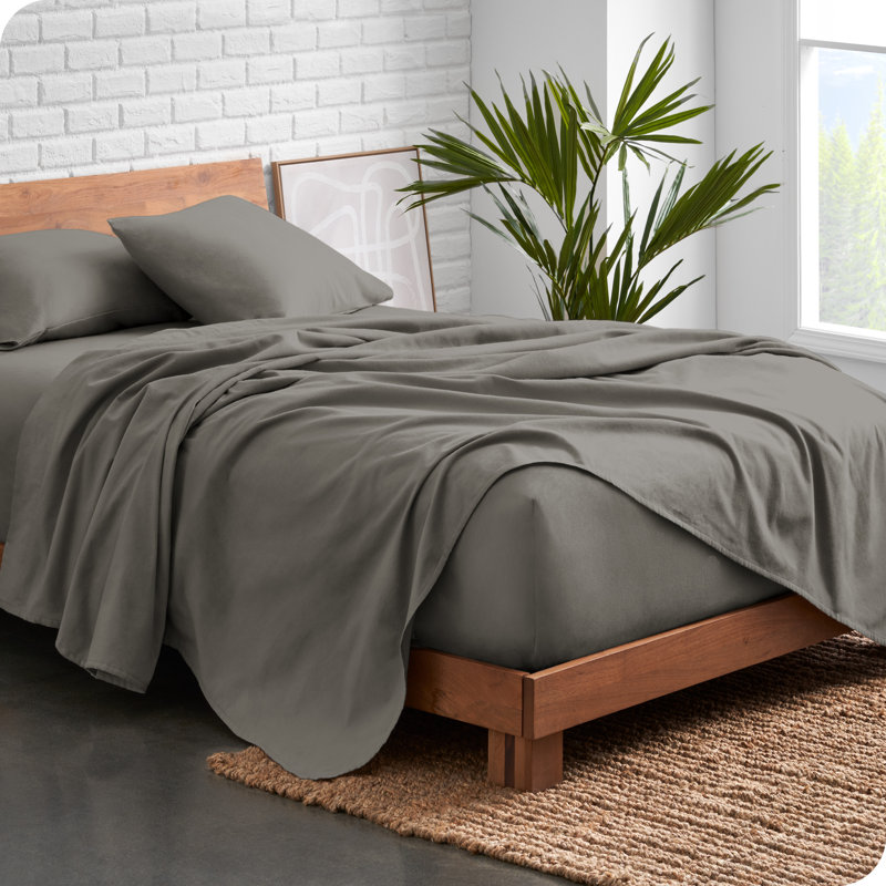 Queen Light Grey Organic Cotton Flannel Sheet Set