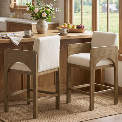 Tabouret de comptoir rembourré avec structure en bois massif, tabouret de bar à hauteur de barre en forme d'arche pour cuisine / salle à manger / restaurant