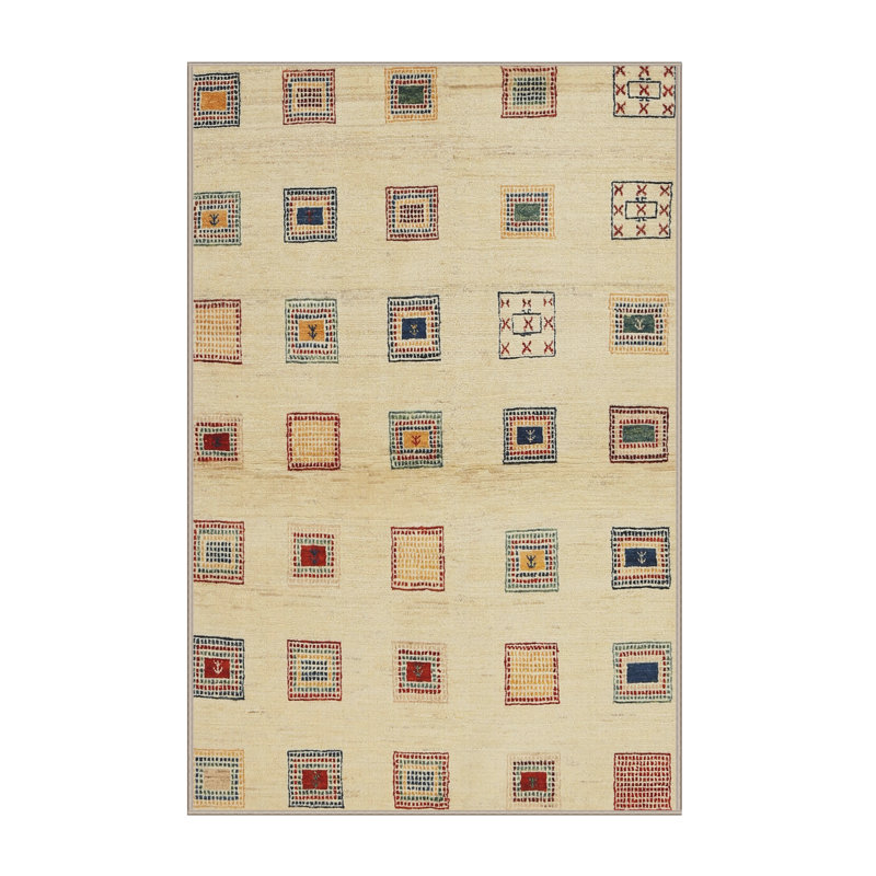 Tapis beige/noir/rouge contemporain, Rectangle 6 pi x 9 pi