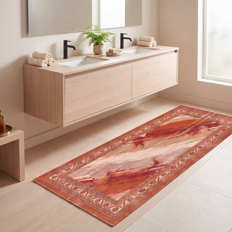 Tapis Belfry moderne à l'aquarelle abstraite orange, rouge et crème, lavable à la machine, antidérapant, à poils courts, pour l'intérieur et l'extérieur, adapté aux animaux domestiques, idéal pour le salon, la chambre, la salle à manger, l'entrée, le couloir ou le bureau.