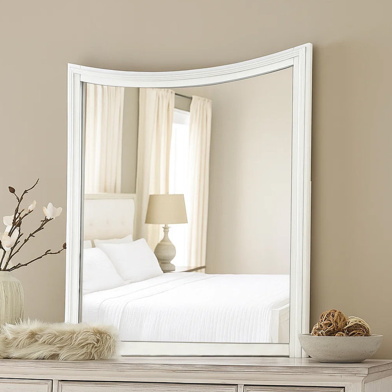 Miroir de commode Kiki, détails courbés moulés, bois massif blanc
