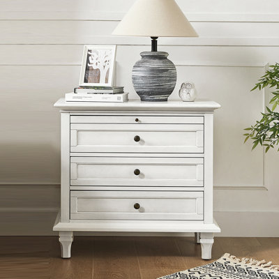 Victoria 28.37''W 3-Drawer Nightstand with Charging Station and Pull-out Shelf