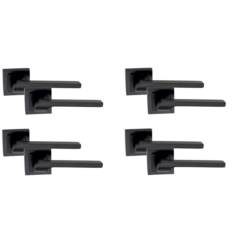  4 Pairs Sigma Design Door Handles Set on Square Rose in Matt Black Finish