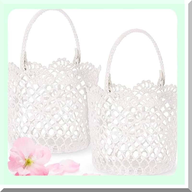 White Wedding Flower Girl Baskets 2 Pack
