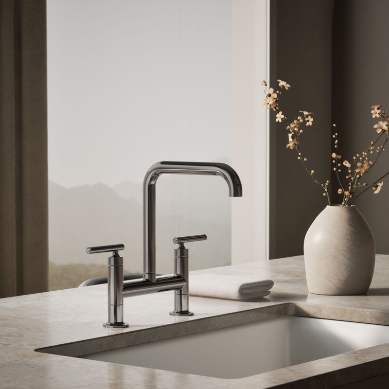 Purist® Two-Hole Deck-Mount Bridge Kitchen Sink Faucet, Vibrant Titanium