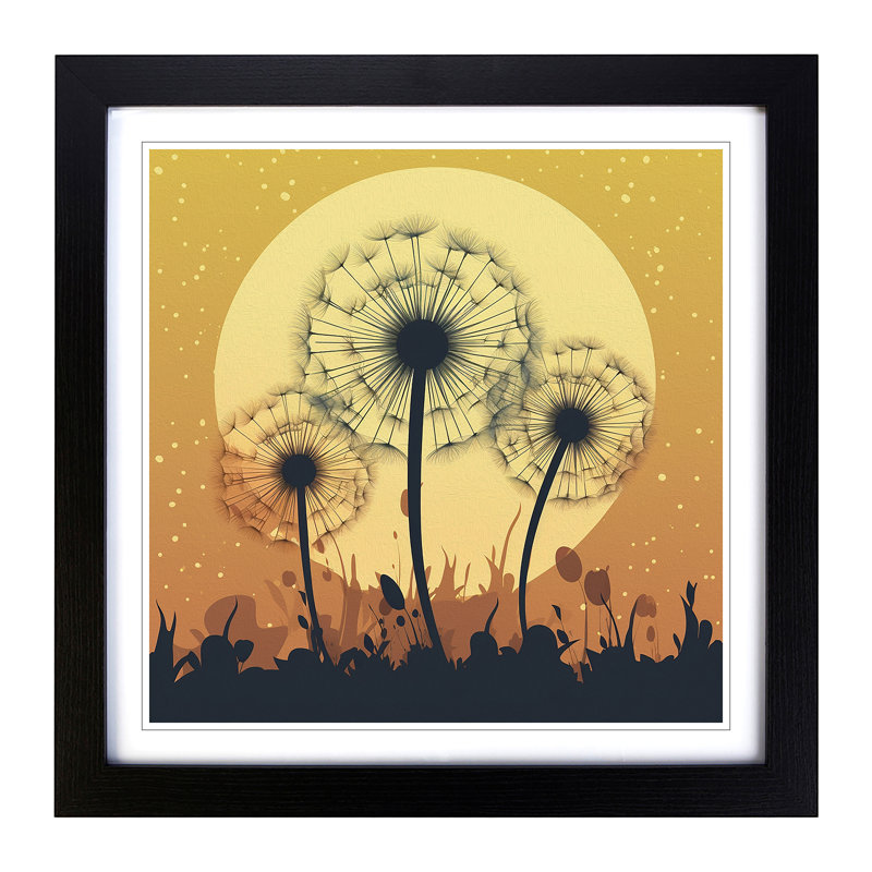 Dandelion Retro - Single Picture Frame Print on Wood, Black