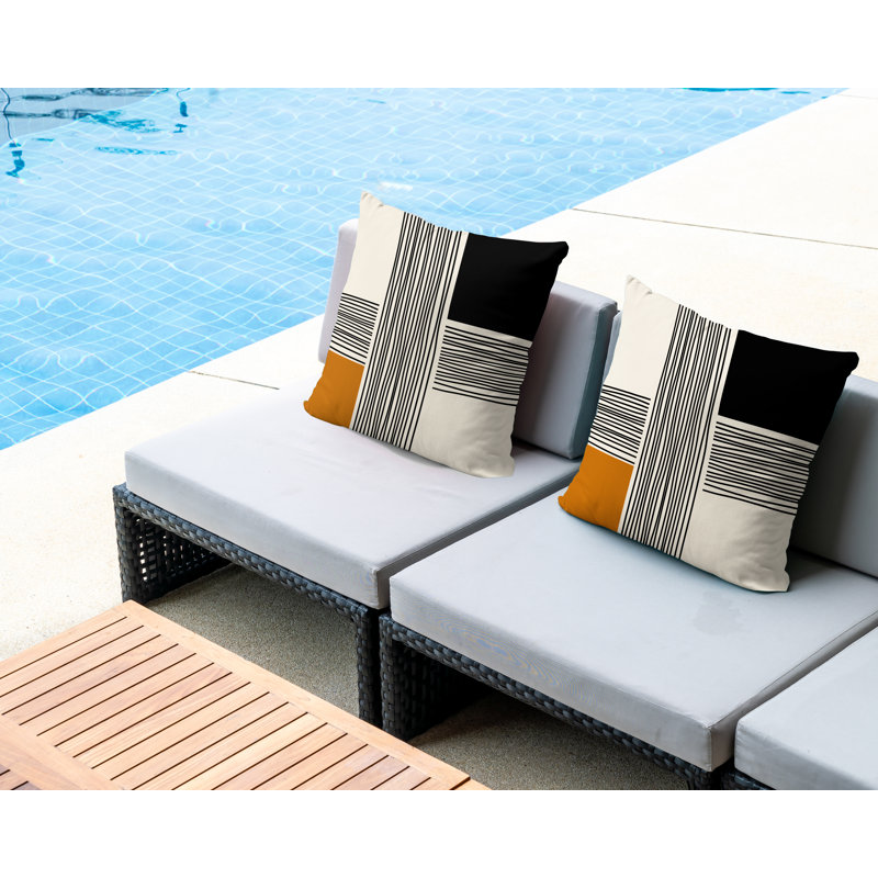 Cassie Abstract Outdoor Reversible Throw Pillow, Orange/Cream/Black, 19"H x 19"W