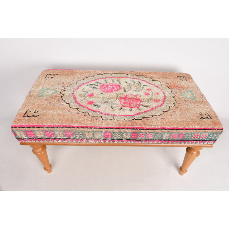 Banc à motif rose, banc à médaillon, banc à repose-pieds, banc rembourré, banc à tapis turc, banc Kilim, banc de décoration intérieure, banc fabriqué à la main